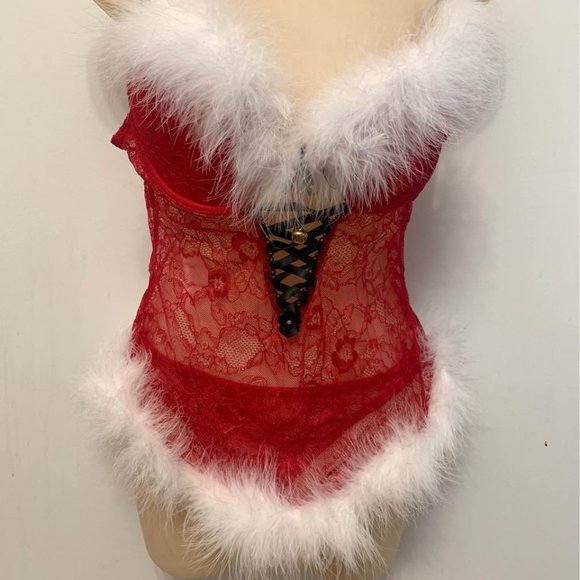 Fredericks of Hollywood Sexy 2 piece Christmas Santa Lace Teddy M - Picture 1 of 6